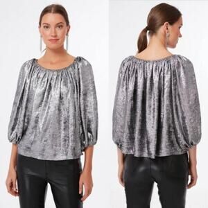 NEW The Great Palmette Top Silver Metallic Sheer Billowy Sleeve Sz 1 Small $340